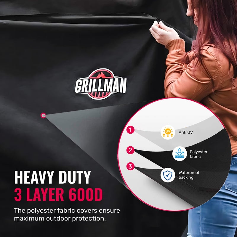 Grillman Grill Cover, BBQ Outdoor Grill Covers, Charcoal, Gas Grills, Waterproof, Rip-Proof, Weather-Resistant, Anti-UV, Barbecue Cover for Weber, Genesis, Charbroil, Nexgrill, etc (Black, 64 Inch) - Image 4